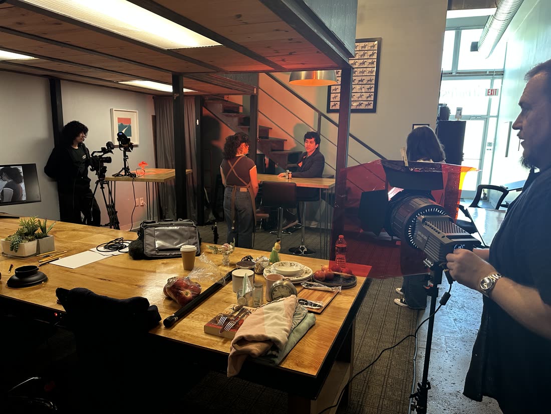 On set with the crew